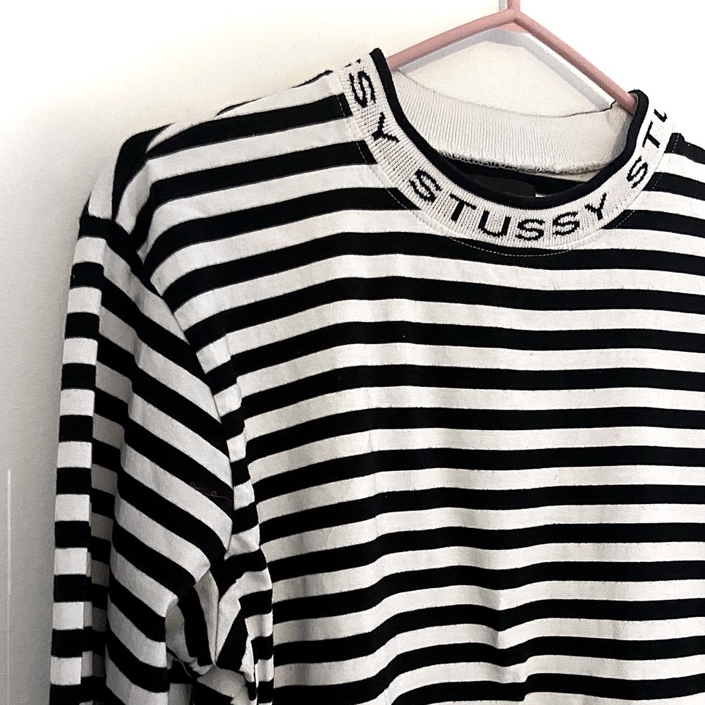 STUSSY - Black and white striped long sleeve shirt